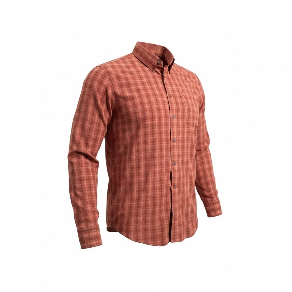 Wrangler Riata Plaid Button Down Shirt Mens L Burnt Orange Red Western Cowboy